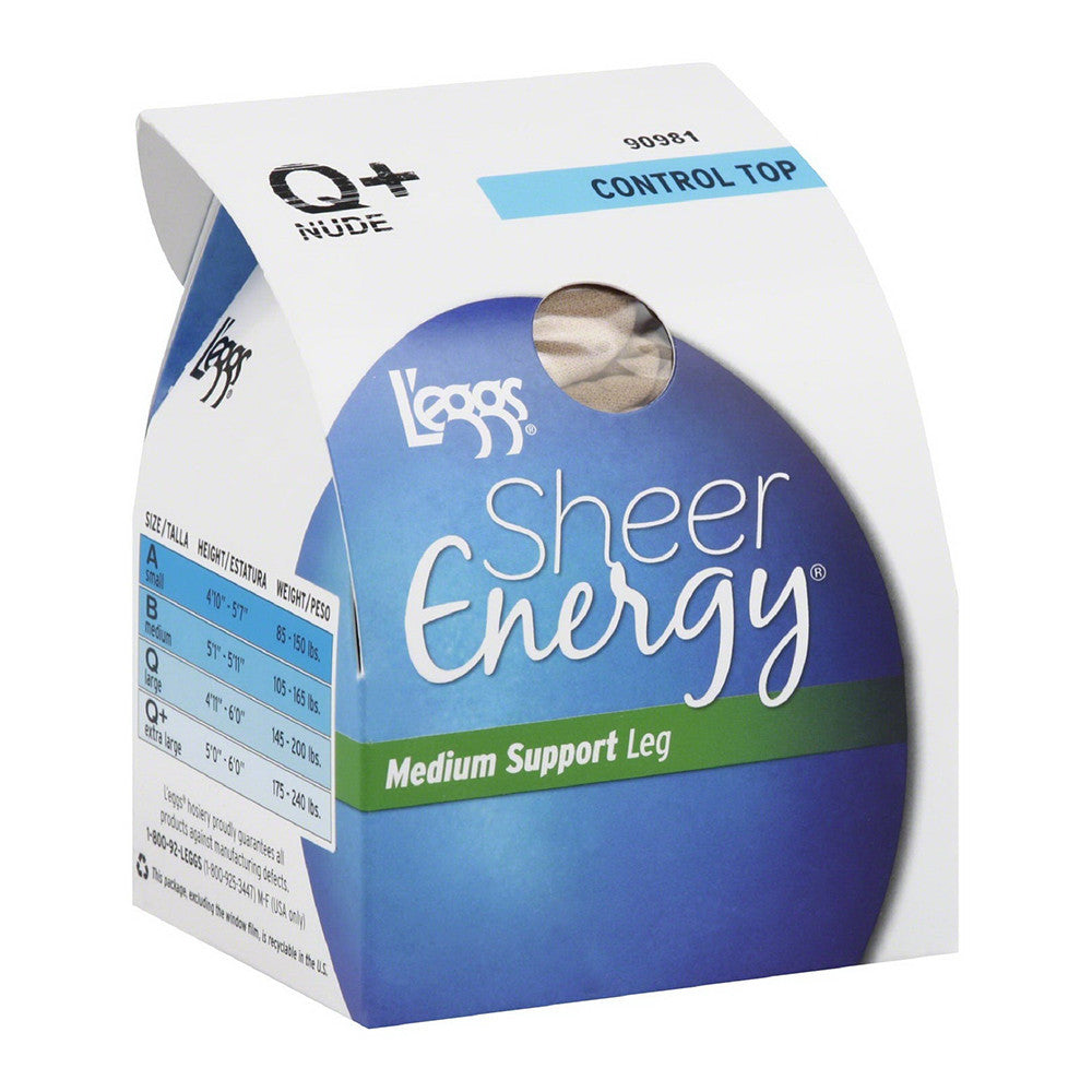 Leggs Sheer Vitality Support Pantyhose Queen Nude Sheer Toe Control Top, 1 Ea